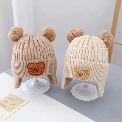 Winter Cartoon Bear Ear Baby Beanie