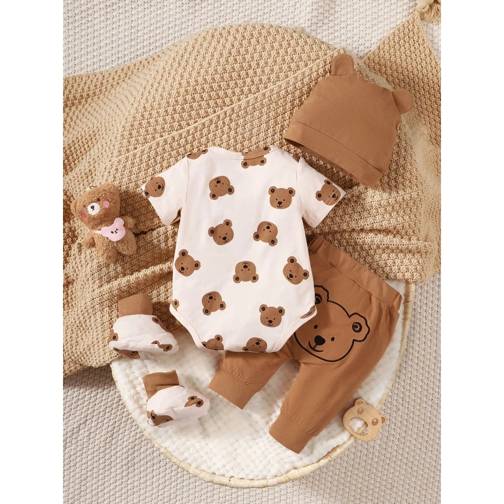 Newborn Baby 4PCS Bear Print Clothing Set