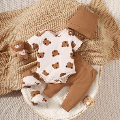 Newborn Baby 4PCS Bear Print Clothing Set