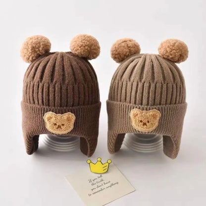 Winter Cartoon Bear Ear Baby Beanie