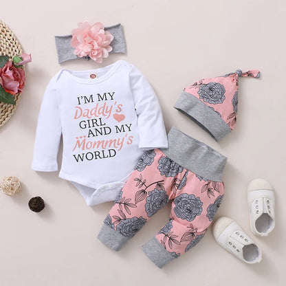 Baby Girl Sleeve Romper Rose Pant Set