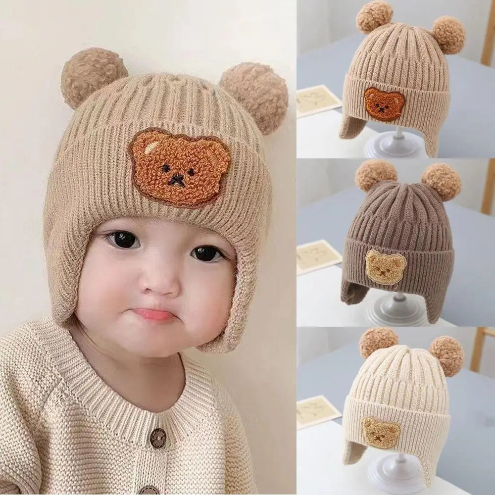 Winter Cartoon Bear Ear Baby Beanie