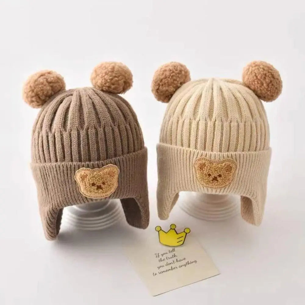 Winter Cartoon Bear Ear Baby Beanie