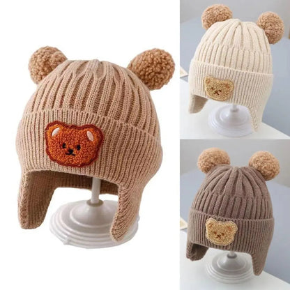 Winter Cartoon Bear Ear Baby Beanie