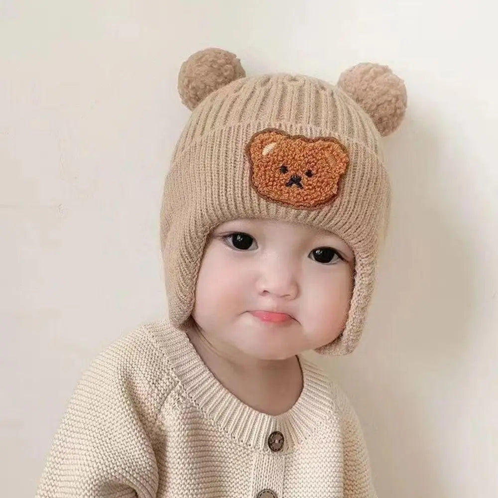 Winter Cartoon Bear Ear Baby Beanie