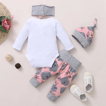 Baby Girl Sleeve Romper Rose Pant Set